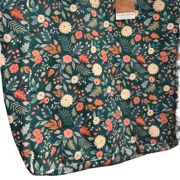 Floral Tote Bag with Orange Handles - Picture 12 of 15